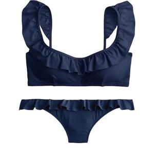 J Crew Navy Ruffle Top and Hipster Bottom Bikini Size XS
